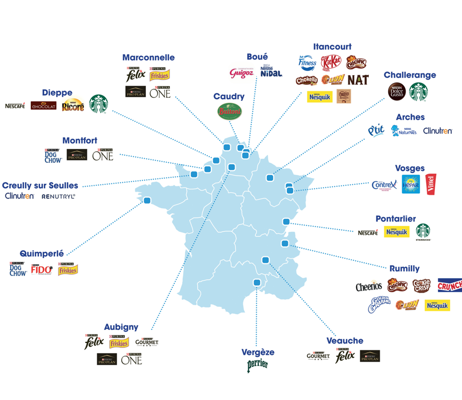 Carte usines Nestlé France